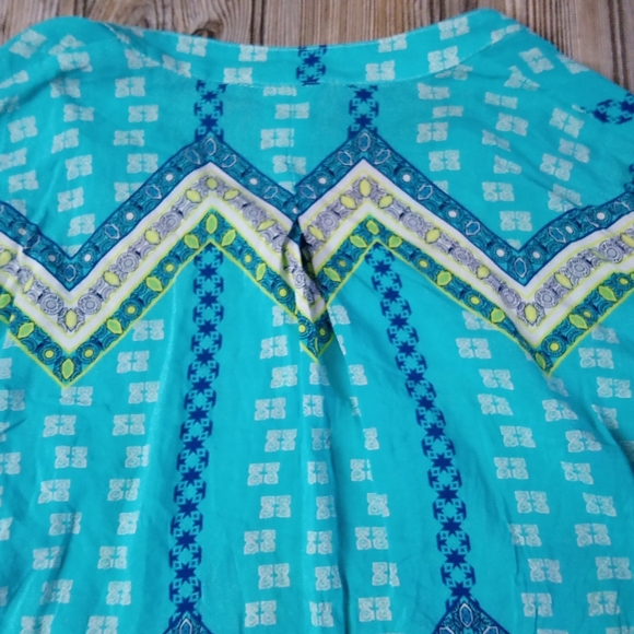 Tribal Boho Aztec Bohemian Print Pattern Flowy V Neck Blouse Top - Picture 9 of 13